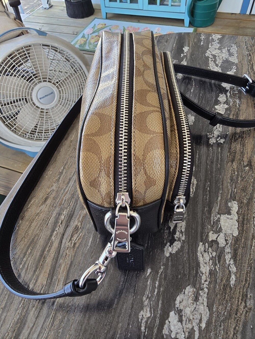 Coach EUC Signature Coated Canvas & Leather Crossbody No.1695 Tan/Brown 9.25x6 - Picture 7 of 12